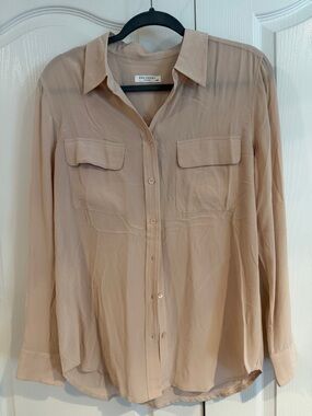 Equipment Beige Silk Button-Front Blouse